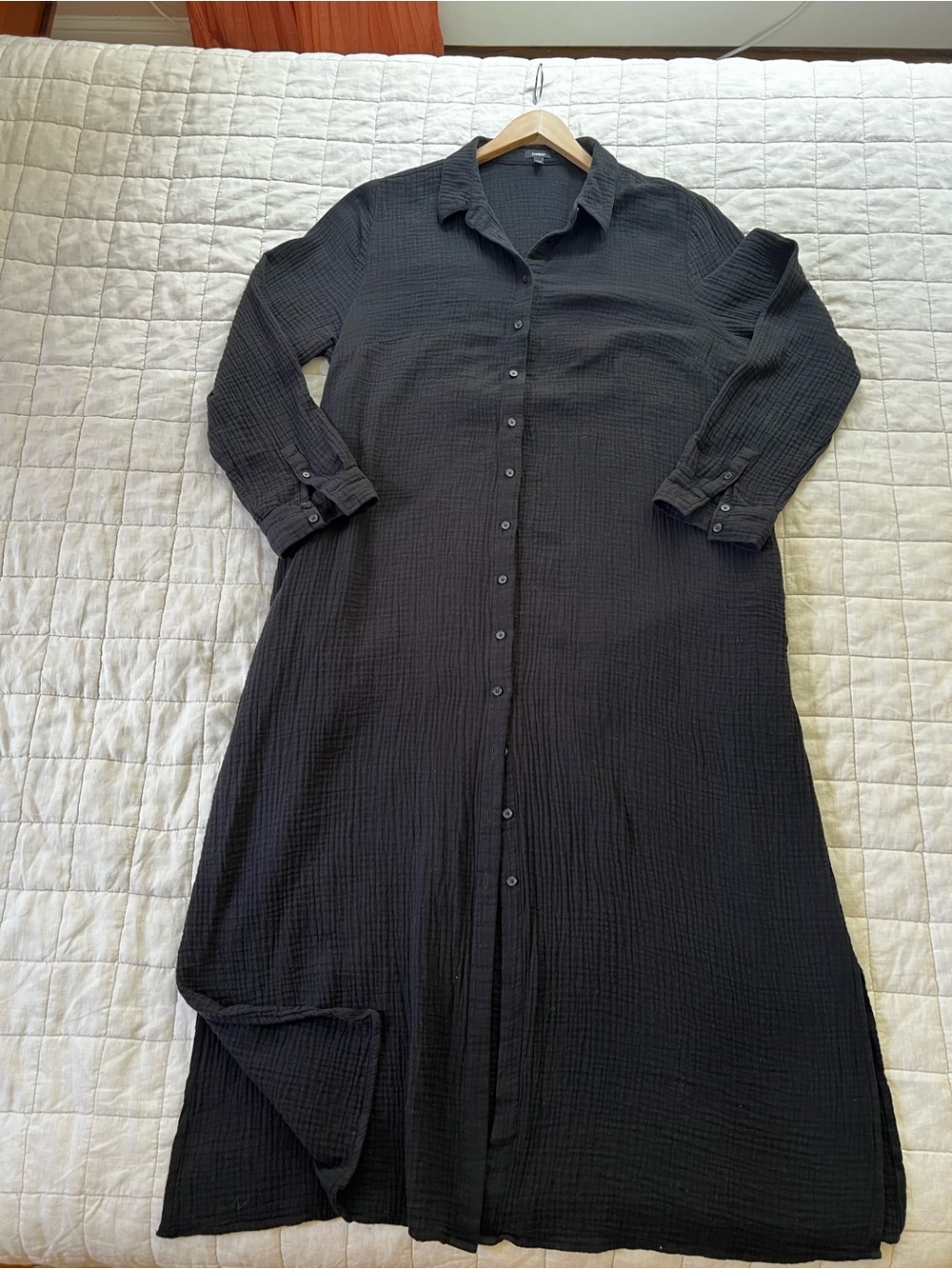 Express Black Long Gauze Shirt Dress